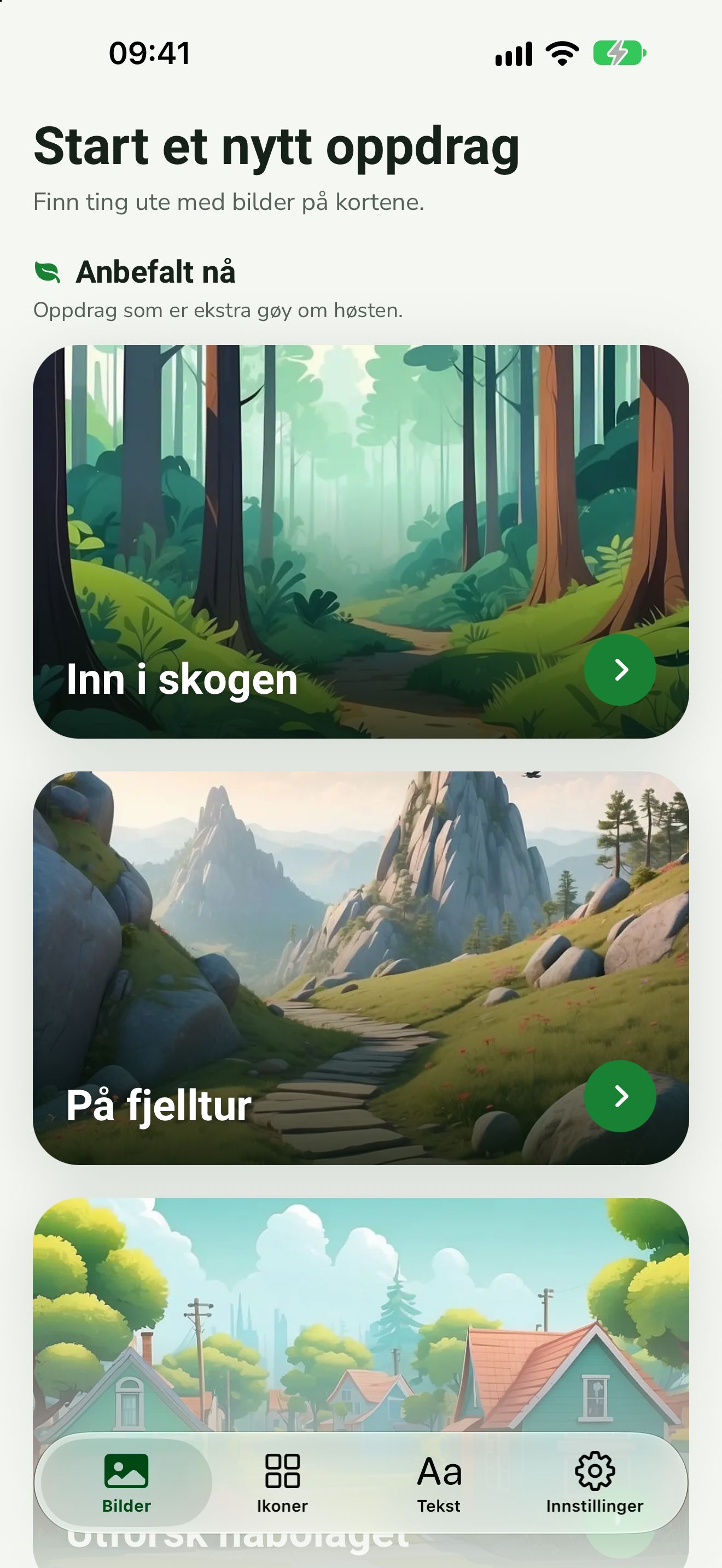 Hjemskjerm med anbefalte oppdrag for høsten