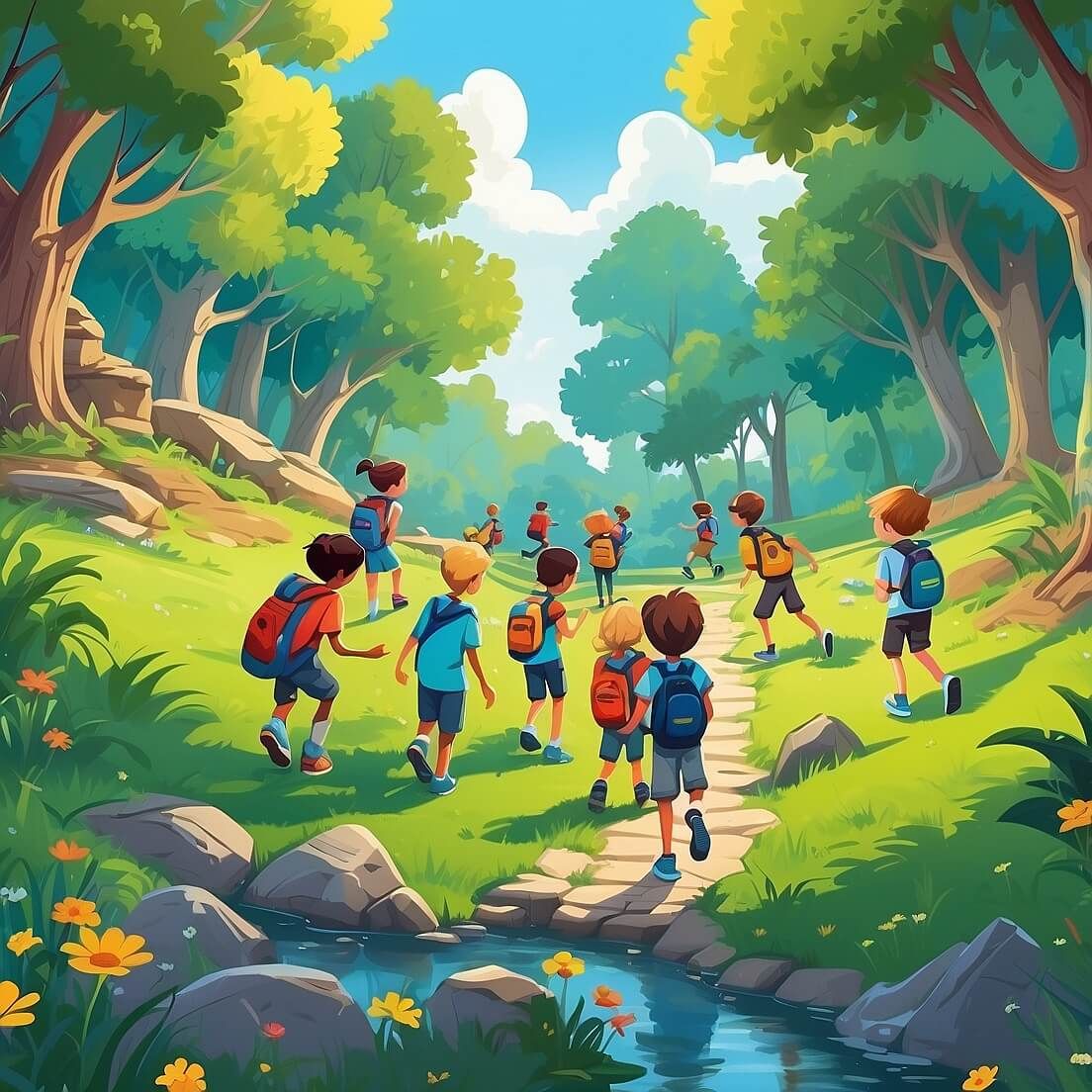 Children exploring the forest together